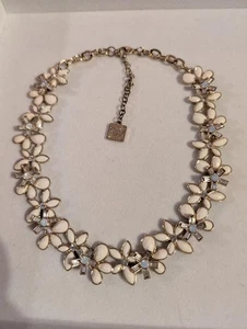 Ann Klein Statement Necklace Opalescent Rhinestones Layered Flowers Gold Tone - Picture 1 of 6