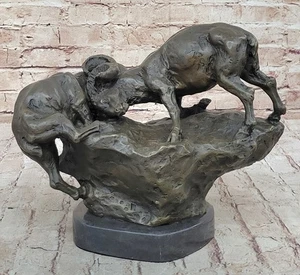 Game Hunter Big Horn Sheep Ram Bronze Marble Statue Sculpture Lodge Artwork Gift - Picture 1 of 10