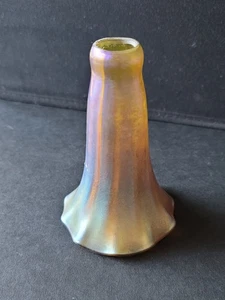 GOLD AURENE FAVRILE RUFFLED ART GLASS LILY SHADE TIFFANY STUDIO 5" tall (crack!) - Picture 1 of 12