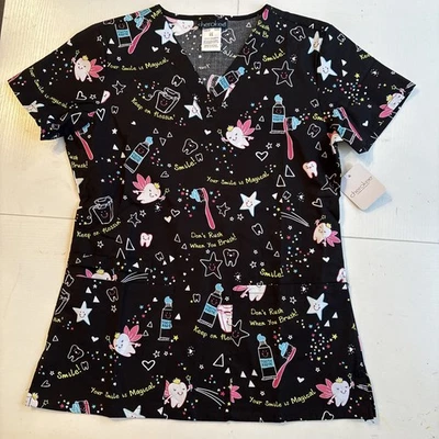 Cherokee Scrub Uniform Women’s Size XS Tooth Fairy Dental Top - Image 1 of 4