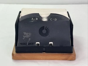 Vtg Elodn Expression Mesh Metal W/ Wood Base Card File Rolodex - Picture 1 of 7
