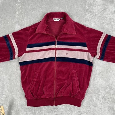 Jaqueta Vintage Pierre Cardin Velour Track Grande Listra Borgonha Feita nos EUA Anos 80 - Imagem 1 de 4
