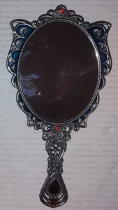 Vintage Butterfly Hand Mirror Pewter And Rhinestone 4.5 Inches - Picture 1 of 2