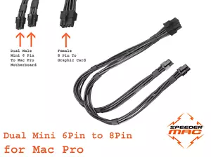  Power Cable Mac Pro Dual 6 pin M vers 8 pin F (30 cm) RX 6600 / 5700 / 580 - Foto 1 di 1