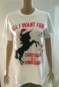All I want for Christmas is a Unicorn T Shirt Adult Small White 100% Cotton - Picture 1 of 7