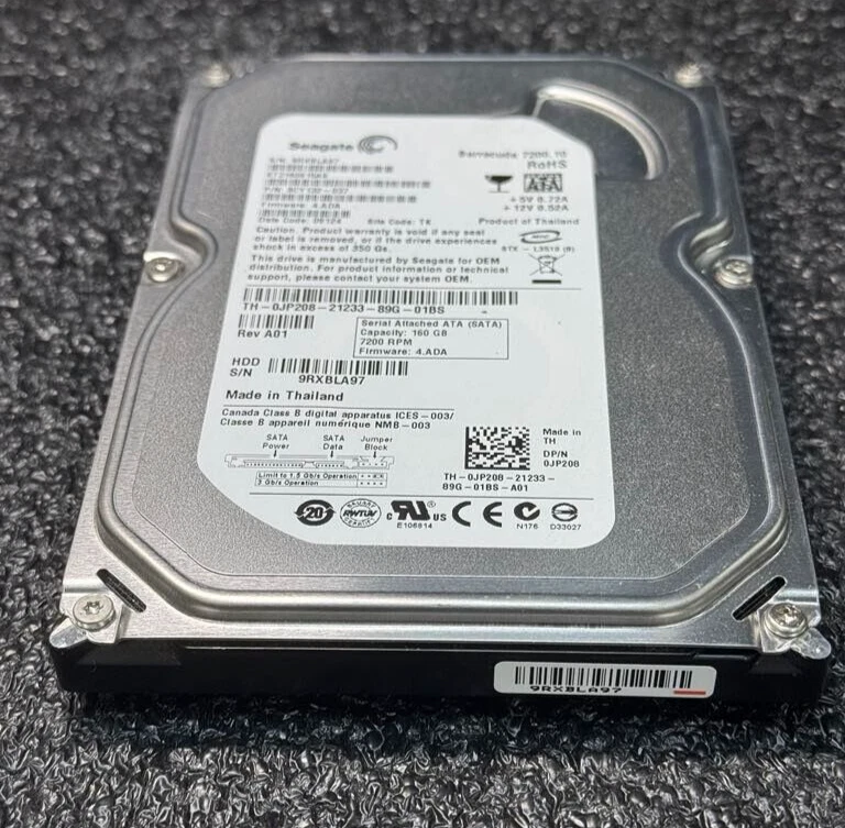Dell JP208 ST3160815AS 160GB 7.2K RPM 8MB FW KC4.ADA DC 09124 3Gbps HDD SATA3.5" - Image 1 of 4