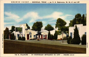 AMARILLO, TEXAS - GRANDE COURT ROADISDE MOTEL - ROUTE 66 VINTAGE LINEN POSTCARD - Picture 1 of 2