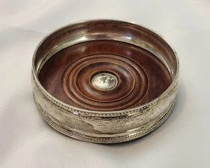 Sterling Silver 925 & Wood Wine Bottle Coaster - David Richards & Sons, London - Picture 1 of 8