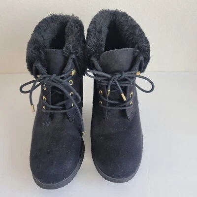 Whitemt Fabric Faux Fur Upper Heeled boots Size 8 1/2M Black - Image 1 of 4