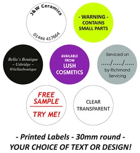 Custom Printed Personalised Stickers Sticky Labels - 1000 30mm Round Circular - Picture 1 of 5