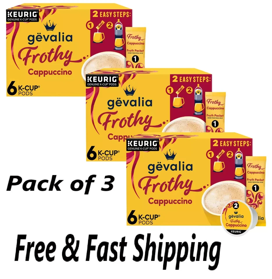 (3 Pack) Gevalia Frothy 2-Step Cappuccino Espresso K‐Cup® Coffee Pods, 6 Ct. Box