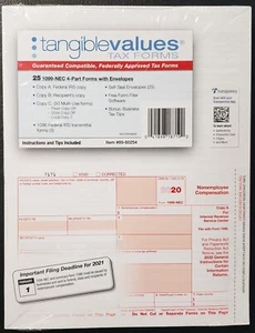 Tangible Values Tax forms 25 1099-NEC 4-part Forms w envelopes Multipack, c-desc - Picture 1 of 3