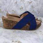 Epicstep Women's Size 8 Shoes Blue Brown Slides Comfort Wedge Platform Sandals