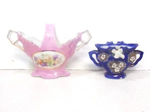 2 CESTA DE PORCELANA ROSA PEQUEÑA DE COLECCIÓN JARRÓN AZUL Y FLORES BLANCAS Y PÁJARO ALEMANIA - Imagen 1 de 12