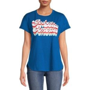 God Bless America Short Sleeve Crew Neck Patriotic Tee - Blue, Small #230 - Picture 1 of 6