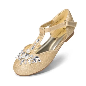 Girls Mary Jane Dress Shoes Pearl T-Strap Party Flower Wedding Princess Flats - Picture 1 of 36