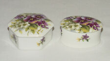 PERFECT Pair Colorful "Violets & Pansies" Trinket Boxes - Hexagon & Oval!!