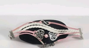 Infinity Pearl Heart Multistrand Leather Charm Bracelet 7.25 Inch - Picture 1 of 5