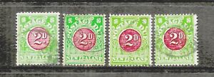 4 x 1902 New Zealand Postage Due, 2 d, Four Stamps, FU