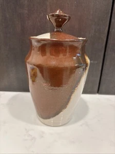 Brown & cream Studio Art Pottery Vase With Lid Signed By Fagan - Picture 1 of 11