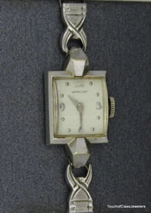 Vintage Ladies Hamilton 22j 14k White Gold Case Wristwatch - Picture 1 of 7