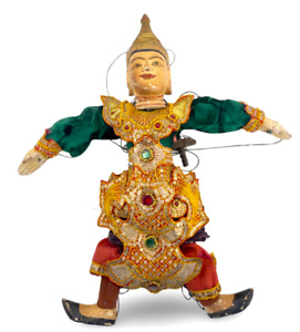 Old Vintage 19” Asian Burmese Folk Art Wooden Puppet Marionette Doll $1 Start!