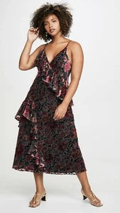 NEW JILL JILL STUART DALIA VELVET RUFFLE-TRIM MIDI DRESS 700238 SIZE 12 $385.00 - Picture 1 of 13