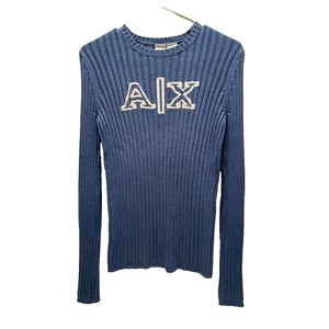 Suéter Armani Exchange A|X Logo Para Mujer XS Acanalado Cuello Redondo Acero Azul Nuevo Sin Etiquetas - Imagen 1 de 11