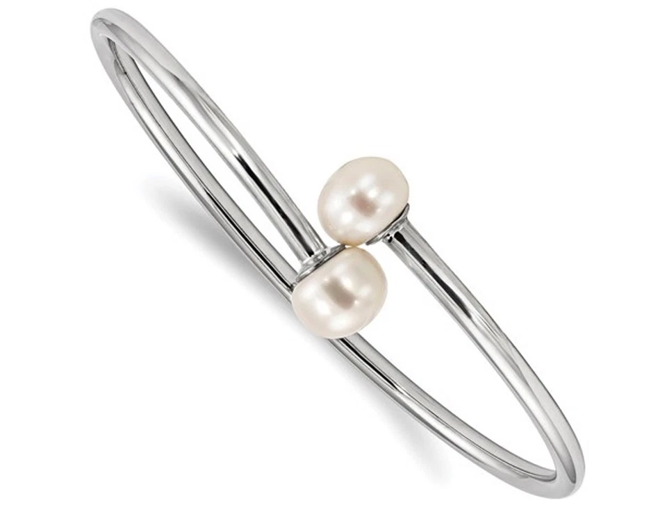 Brazalete de plata de ley de 9-10 mm blanco cultivado de agua dulce Foto 1 de 4