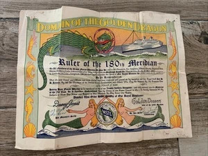 VTG 1953 US Navy Domain Of The Golden Dragon Named Certificate 180th Meridian - Picture 1 of 6