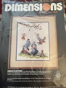 VTG 1986 Dimensions Cross Stitch Kit Amish Playtime #3622 Finished Size 10”X 12” - Picture 1 of 1