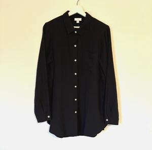 J. Jill Button Down Shirt Medium Tunic Black Collared Relaxed New - Picture 1 of 11