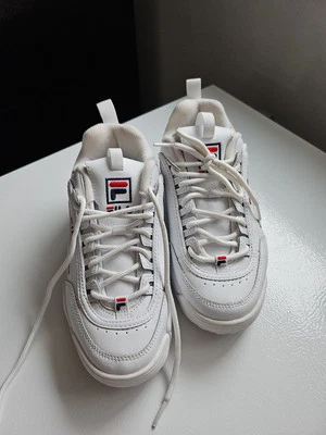 Fila Women's Disruptor 2 Premium Casual Shoes, White/Navy/Red, Size Options - Image 1 of 4