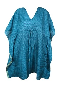 Boho Chic Kaftan Blue Short Caftan Leisure Wear Housedress Beach Coverup L-2X - Picture 1 of 3