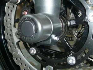 SUZUKI GSF 650 BANDIT 2007-2013 FRONT WHEEL CRASH PROTECTION PUCKS KNOBS SLIDERS - Picture 1 of 11