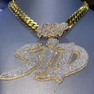 3.00Ct Round Cut Moissanite Custom Letter Number Pendant 14K Yellow Gold Plated - Picture 1 of 7