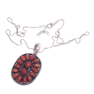 Colgante potenciador de coral rojo de plata esterlina 925 oxidada BBJ con 20" ajustable Collar Foto 1 de 4