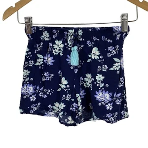 Justice Girls Blue Floral Elastic Waist Medium Wash Drawstring Shorts Size 8 - Picture 1 of 10
