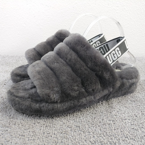 UGG Fluff Yeah Slide sandalo donna taglia 9 scarpe grigio morbido peluche grigio