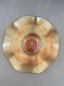 Marigold Ruffled Edge Bowl Frosted Carnival Glass Nice Color No Chips Or Cracks - Picture 1 of 3