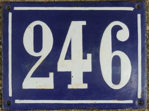 Large old French house number 246 door gate plate plaque enamel steel metal sign Cover