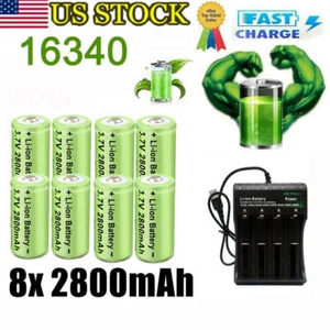 2800mAh Batteries CR123A 16340 Rechargeable Li-ion Battery / Smart Charger Lot - - Picture 1 of 24