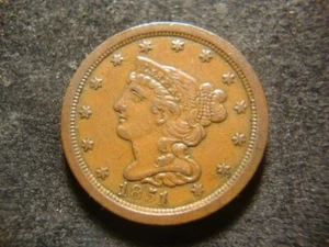 1851 AU BU Bold Coronet Braided Hair Half Cent CAX - Picture 1 of 2
