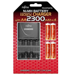 Fujitsu Quick Charger & 4 x 2300mAh Rechargeable Batteries - UK Plug - Picture 1 of 1