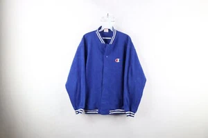 Vintage 90s Champion Mens Large Faded Striped Fleece Bomber Jacket Royal Blue - Picture 1 of 10
