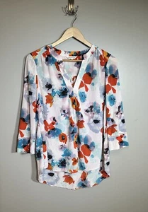 Rebecca Taylor Poppy Flower Floral 100% Silk Blouse 3/4 Sleeves Size 6 - Picture 1 of 7