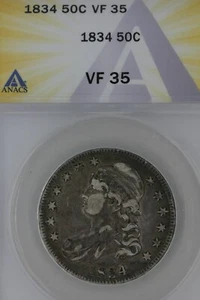 1834 .50 ANACS VF 35 1800's Capped Bust Half Dollar, Miss Liberty, Bust - Picture 1 of 2