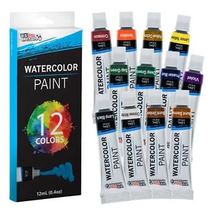 US Art Supply 12 Color Artist Watercolor Paint Pigment Set 12ml Tubes - Picture 1 of 5