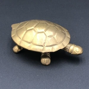 Vintage Brass Turtle Trinket Box with Hinged Lid 3”x5” MCM Figure Decor Kitsch - Picture 1 of 10