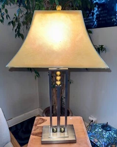 Vintage MCM Mid Century Modern Fredrick Ramond Brushed Steel & Brass Table Lamp - Picture 1 of 15